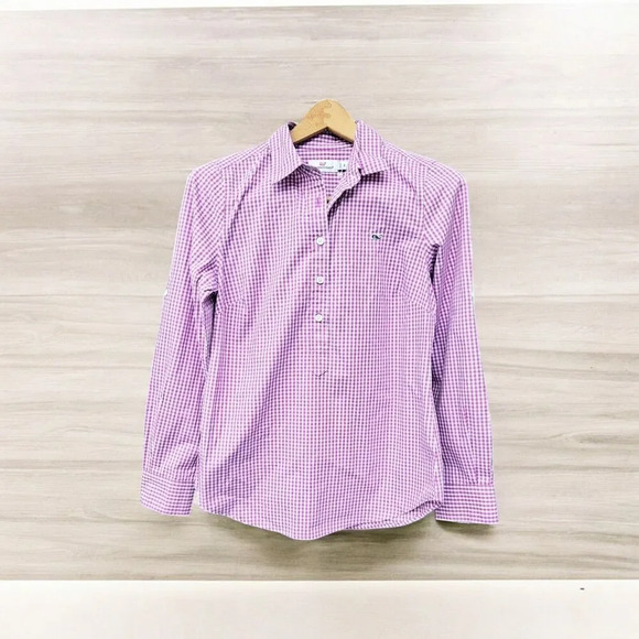 Vineyard Vines Women's Purple Gingham Shirt 1/2 Button Front Collared Size 2 - Picture 1 of 12